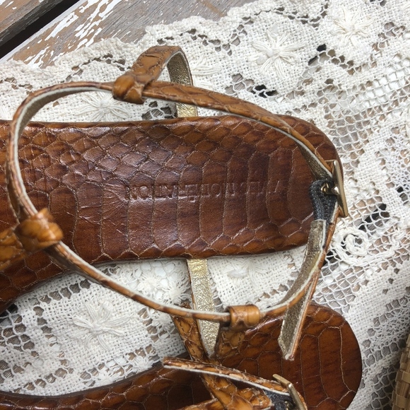 Avec Modération Brown Reptile T-Strap Sandals 38 - Picture 3 of 5